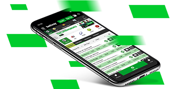 Hand holding a mobile phone displaying the Betway app