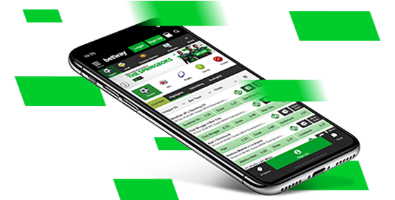 Hand holding a mobile phone displaying the Betway App